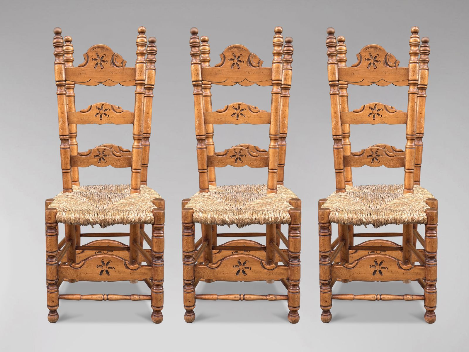 Set Of 6 Spanish Country Style Maple Rush Seat Dining Chairs photo furniture