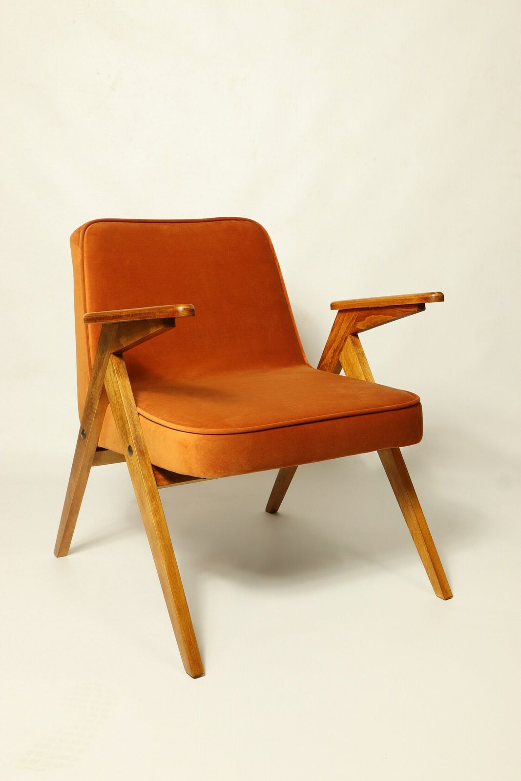 Vintage Lounge Chair Burt Orange By J. Chierowski, 1960, Scandinavian Design Velvet Fabric photo 399.0
