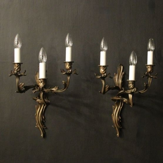 French Pair Of Bronze Antique Wall Sconces