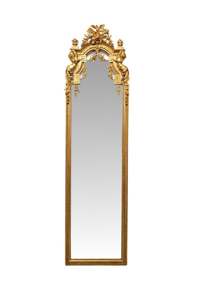 A Very Rare Tall And Narrow 19th Century Giltwood Dressing, Pier Or Hall Mirror