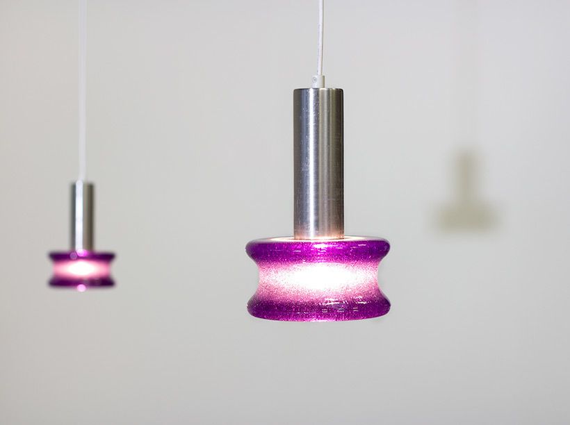 Set Of 2 Raak Amsterdam Brutalist Purple Glass Pendant Lights Free Shipping For Uk Mainland photo Lighting