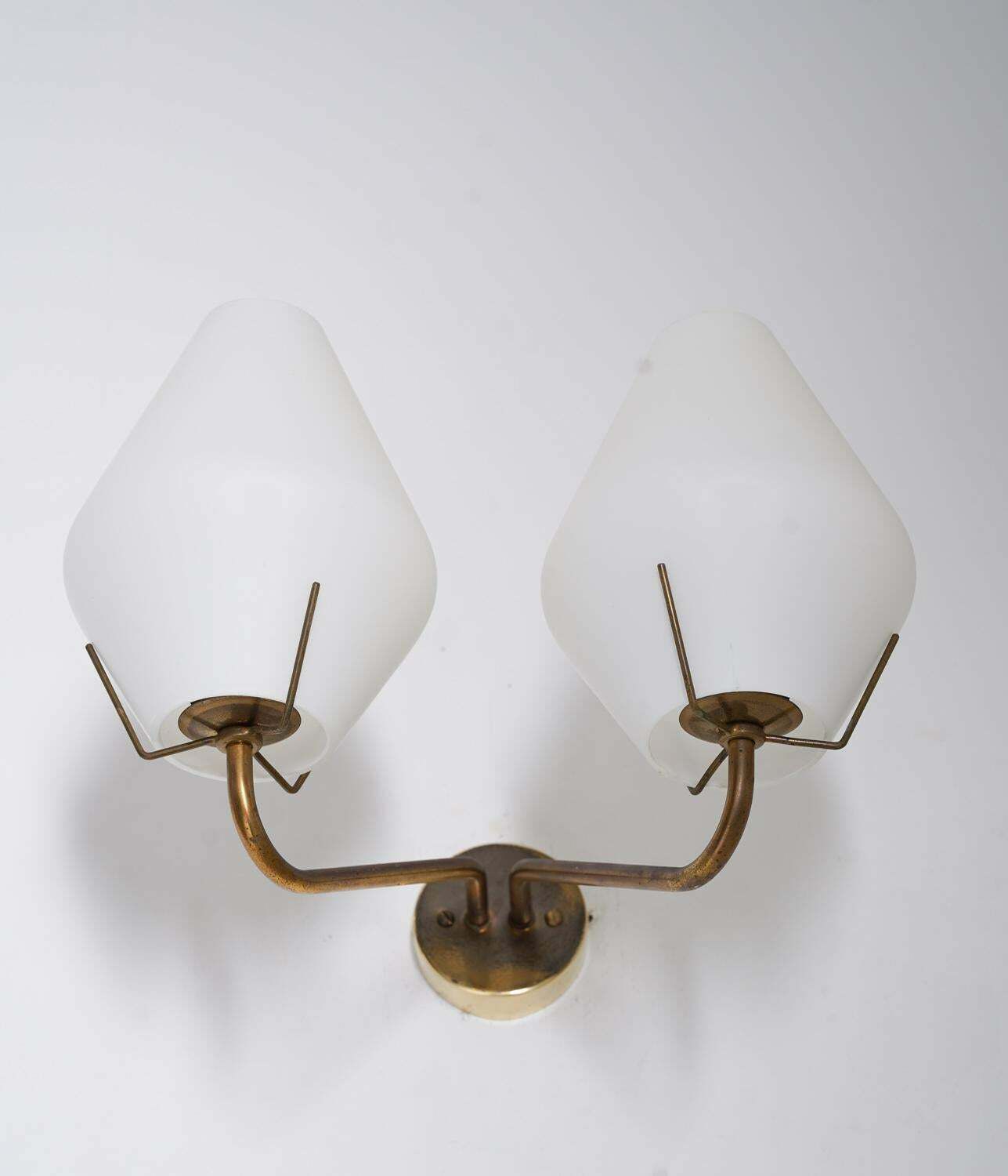 Swedish Midcentury Wall Lamps In Brass And Glass By Asea photo for sale