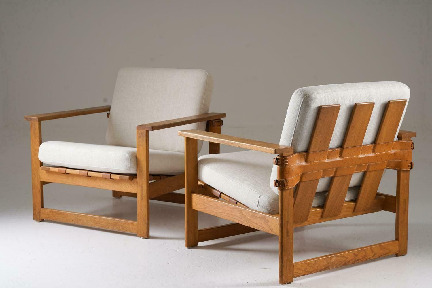Scandinavian Midcentury Lounge Chairs In Oak And Leather By Nils Roth, 1960s photo for sale