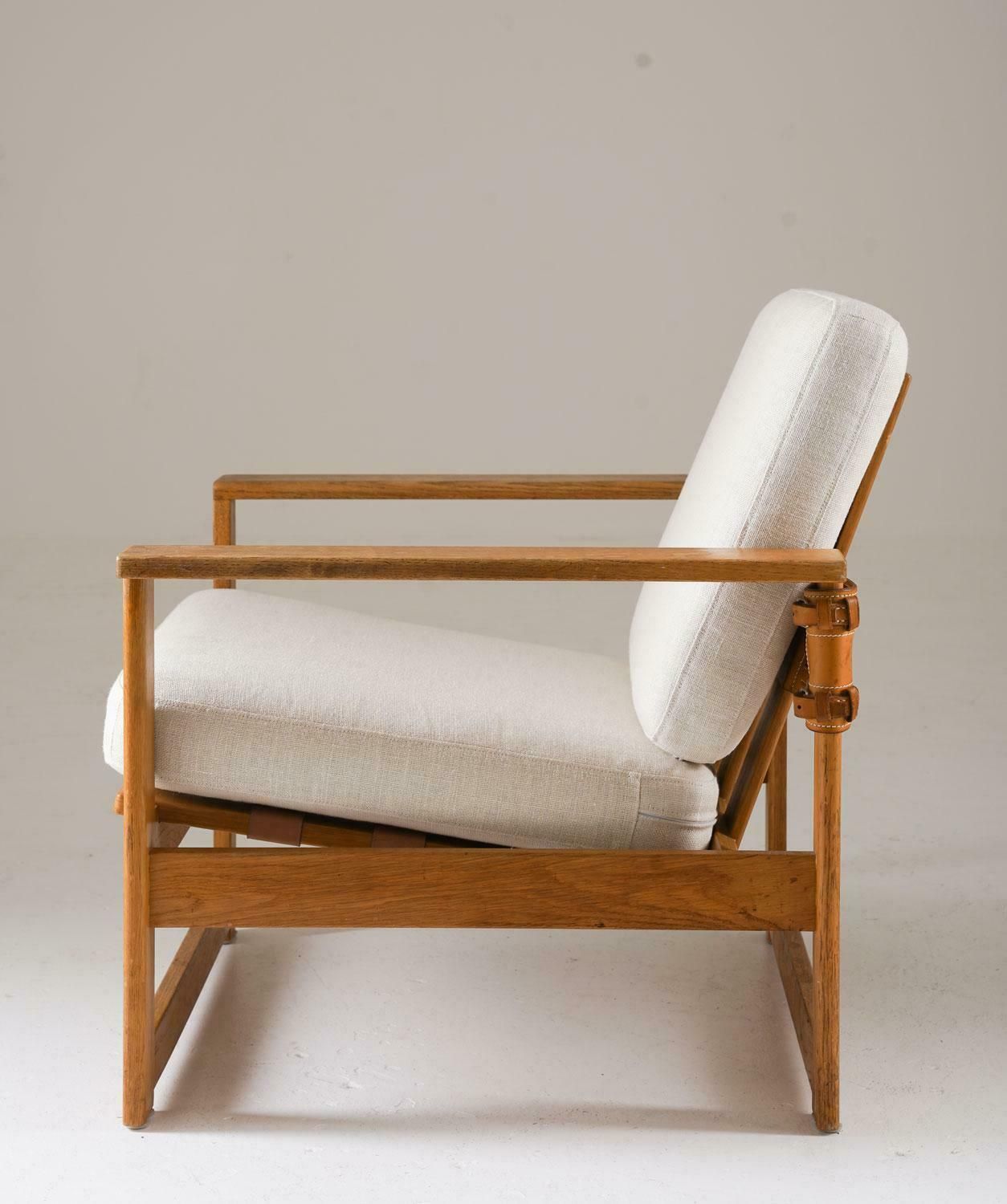 Scandinavian Midcentury Lounge Chairs In Oak And Leather By Nils Roth, 1960s photo vinterior