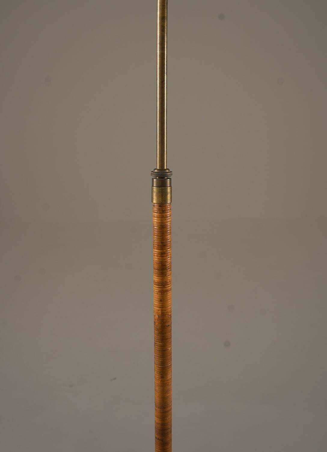 Swedish Modern Floor Lamp In Rattan And Brass, 1940s photo vinterior