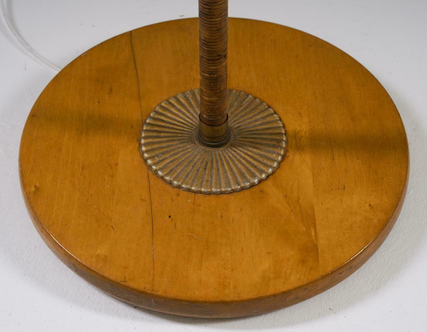Swedish Modern Floor Lamp In Rattan And Brass, 1940s photo vintage