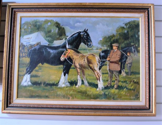 Air Vice Marshal Norman Hoad Oil On Canvas & Shire Horses At Country Fair. photo Art