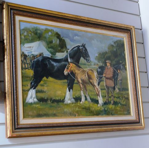 Air Vice Marshal Norman Hoad Oil On Canvas & Shire Horses At Country Fair. photo vinterior