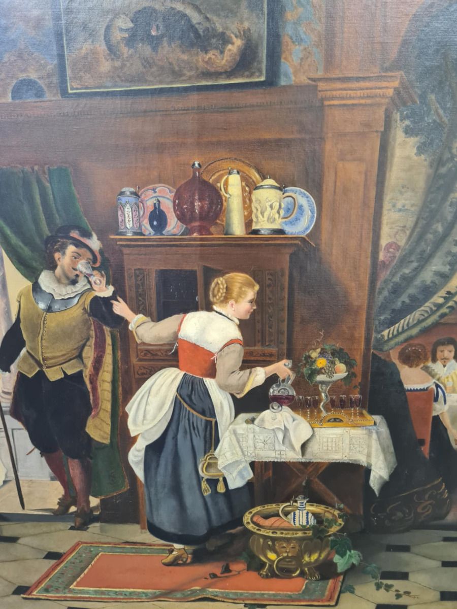 Late 19th Century Oil Painting 'Labour Of Love', After August Friedrich Siegert photo Art