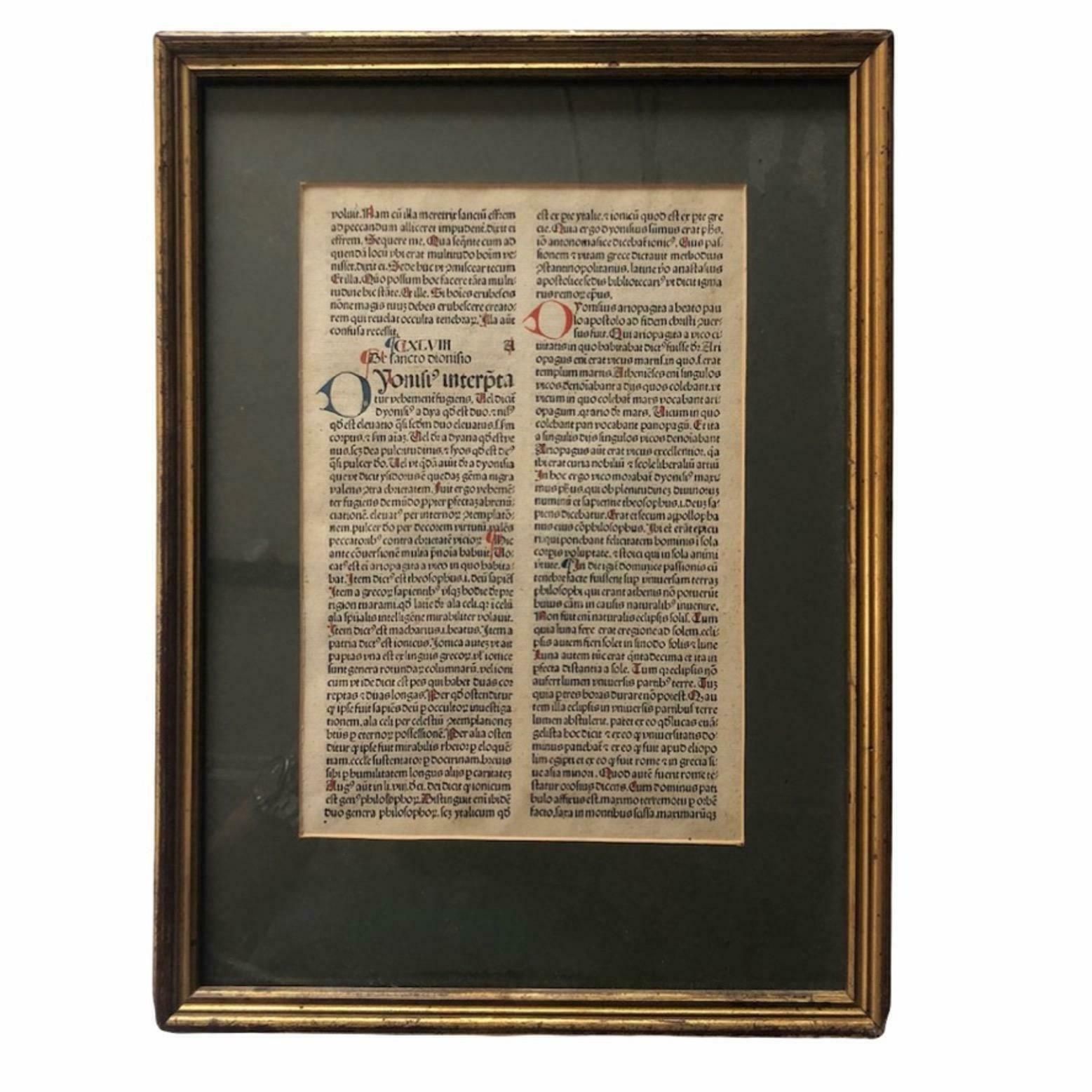 Framed 15th Century Extract From Voragines Legenda Aurea, 1483.