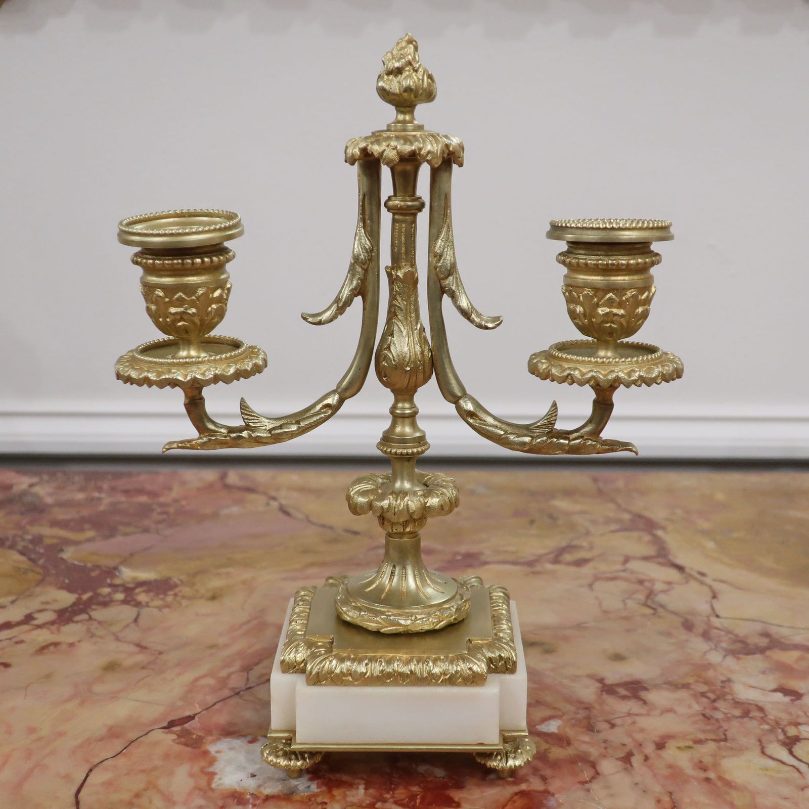 1595.0 French Louis XVI Style Marble And Bronze Gilt Clock Set By Samuel Marti photo