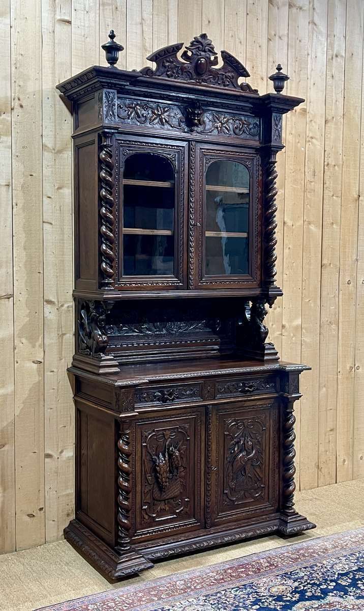 Renaissance 2 Body Sideboard On The Theme Of Hunting And Fishing, 19th Century Work In Oak photo vintage