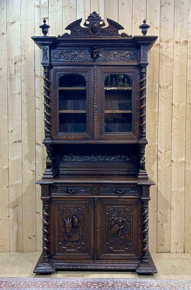 photo furniture Renaissance 2 Body Sideboard On The Theme Of Hunting And Fishing, 19th Century Work In Oak