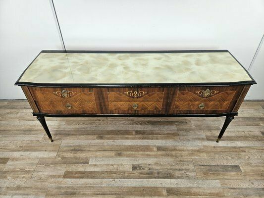 Bedroom Dresser With Six Drawers And Colored Glass Top, 1960