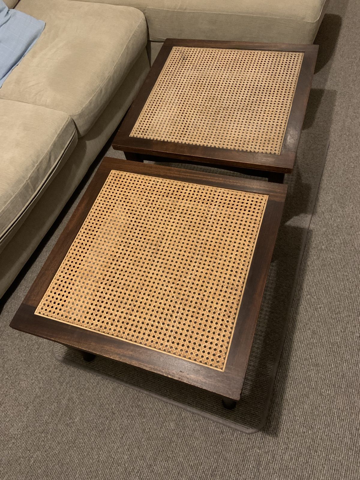 Matching Pair Of Rattan Side/Luggage Tables photo for sale