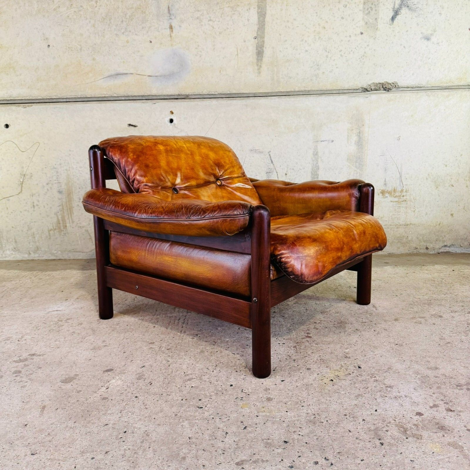 2475.0 Vintage 1970s Swedish Arne Norell Two Seater Sofa & Chair Tan Leather Set #A457 photo