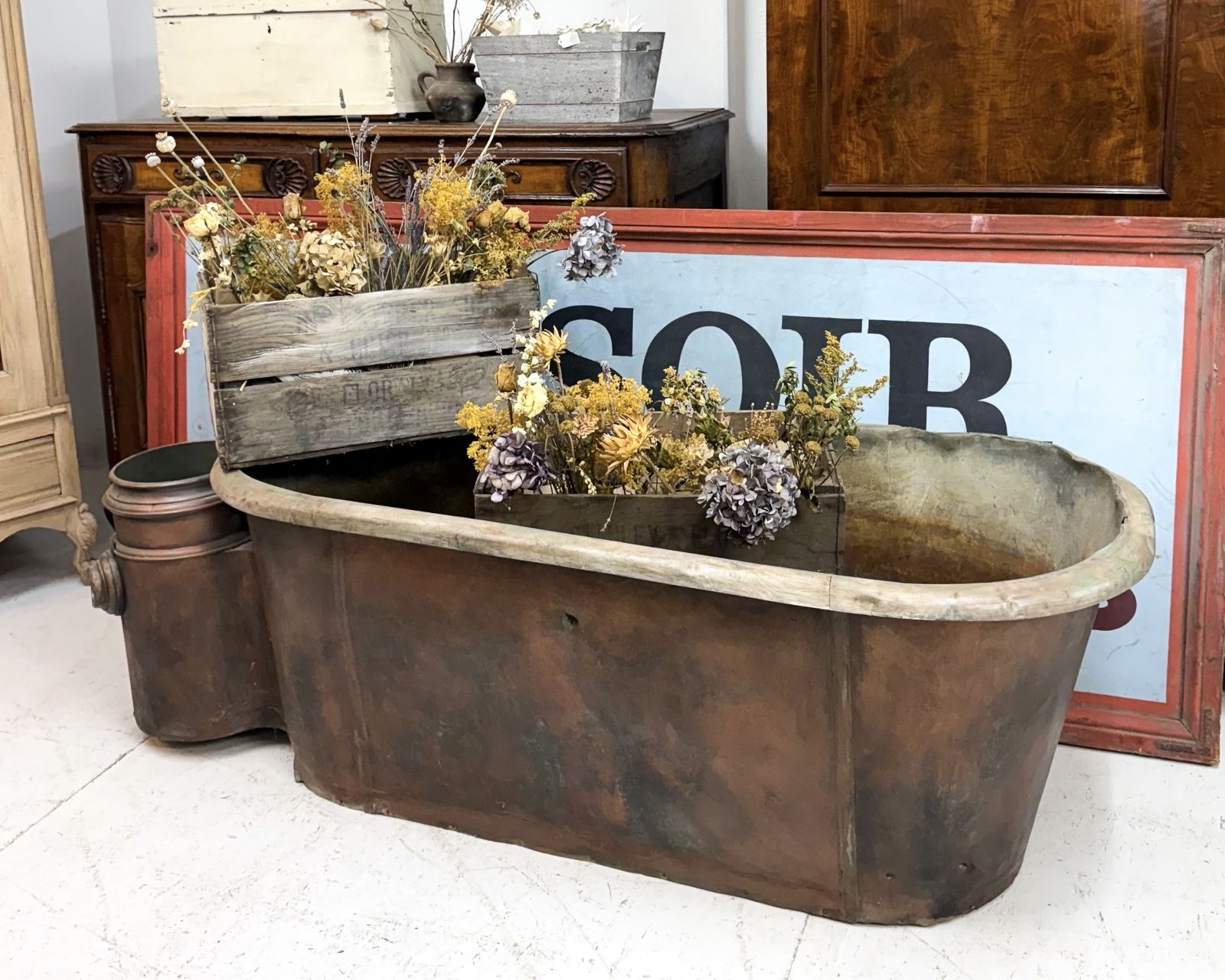 Antique French Bath Tub Decorative Garden Planter
