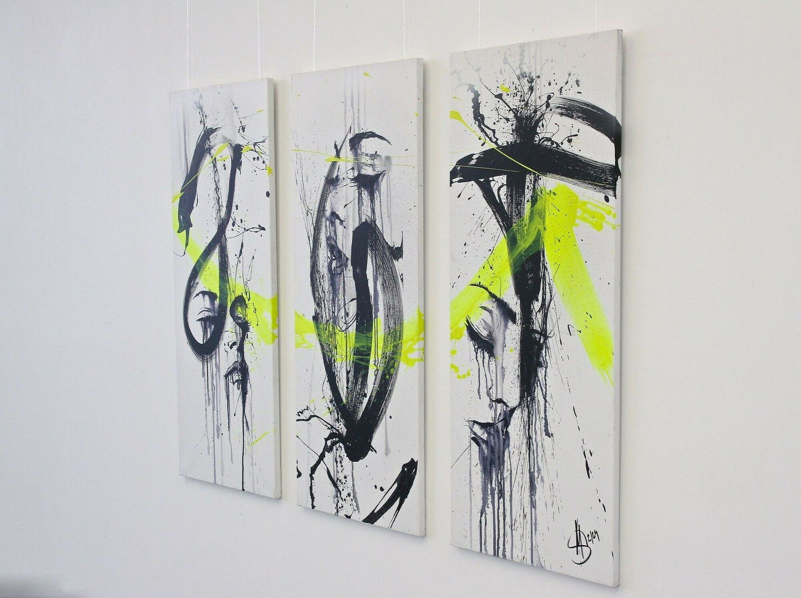 Three Part Painting "Eve & The Snake" By Ms, Acryl On Canvas, Austria 2024 photo vinterior