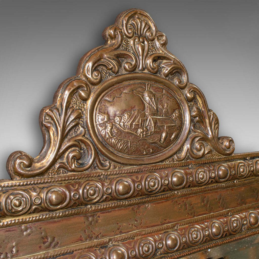Antique Hallway Valet Mirror, Dutch, Brass, Reception, Wall, Edwardian, C.1910 photo Home Decor
