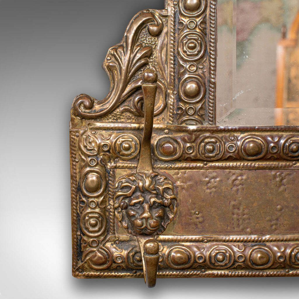 Antique Hallway Valet Mirror, Dutch, Brass, Reception, Wall, Edwardian, C.1910 photo vintage