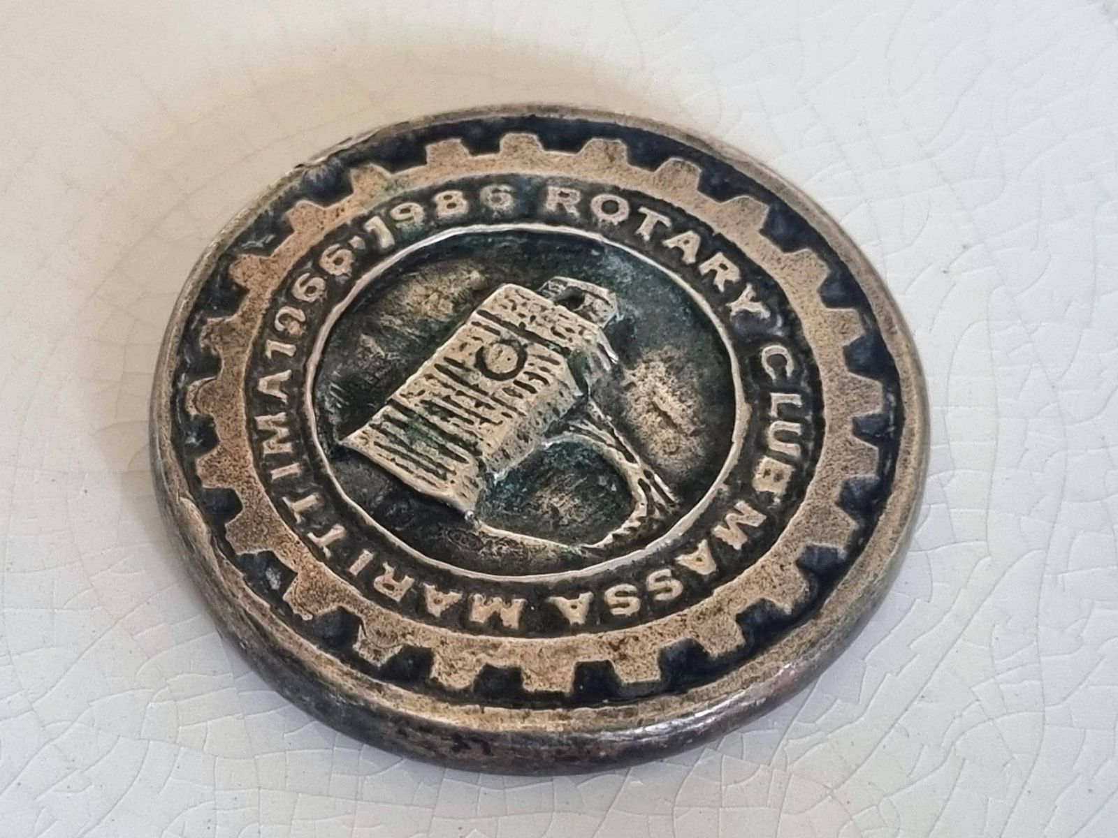 1986 Rotary Club Massa Marittima Bronze Medallion | Italian Clock Tower | Double Sided Service Token | Historical Italian Medal photo furniture