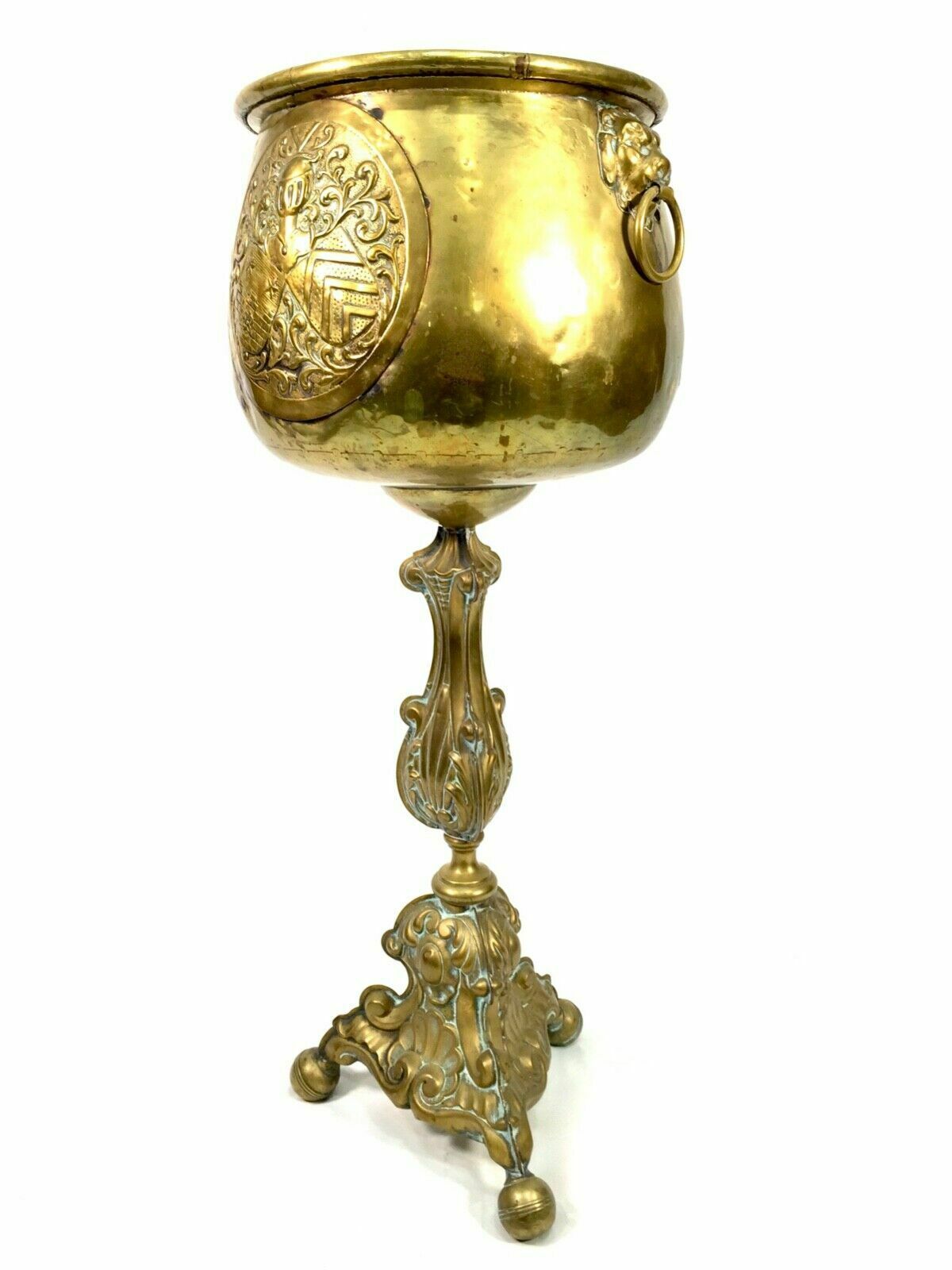 Antique Large Floor Standing Brass Jardiniere / Plant Pot / Planter C.1900 photo furniture