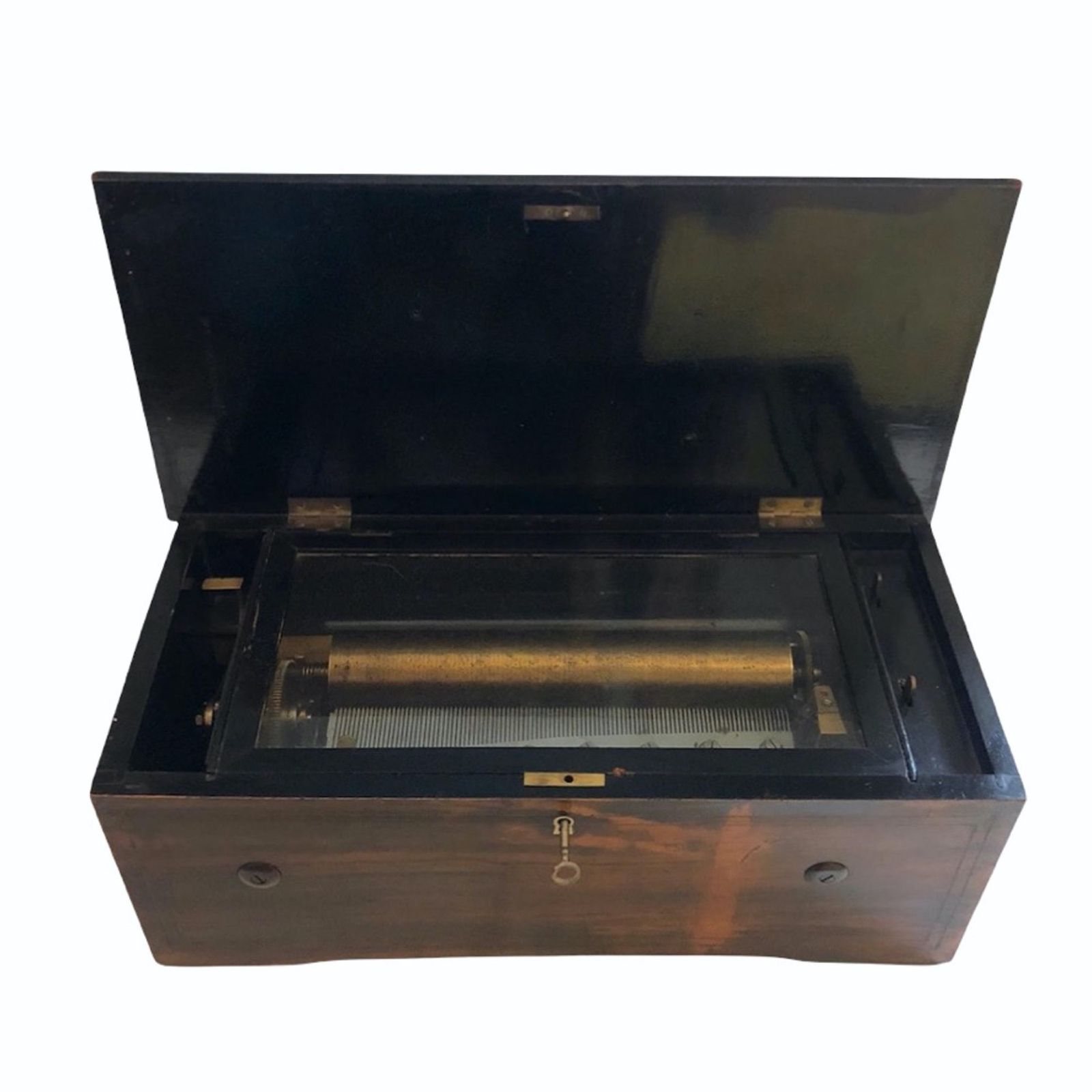 Swiss Musical Box In A Marquetry Rosewood Case Playing Six Tunes With Bells, Circa 1860