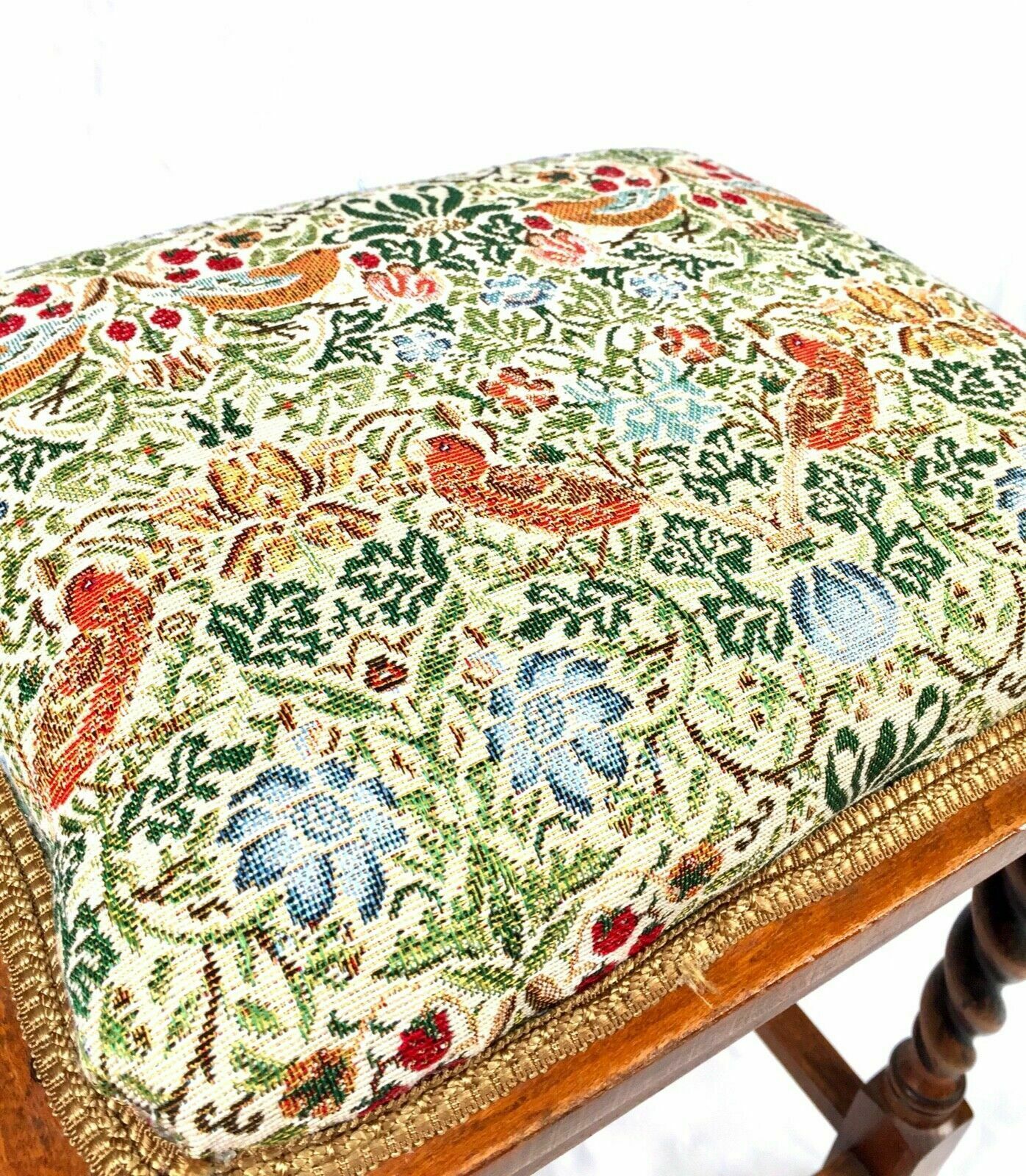 Antique Solid Oak Arts And Crafts Barley Twist Stool / Seat C1920 Nouveau Fabric photo buy