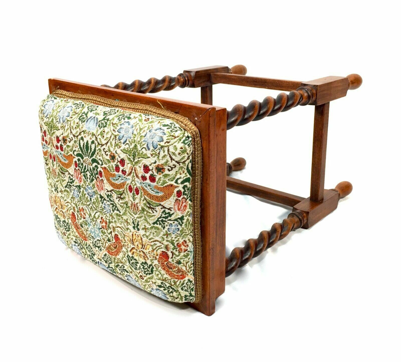 Antique Solid Oak Arts And Crafts Barley Twist Stool / Seat C1920 Nouveau Fabric photo vintage