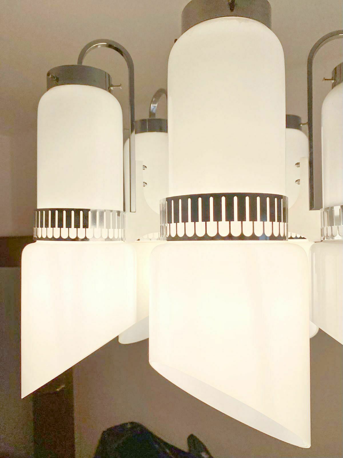 Italian Space Age Chandelier In Murano Glass And Steel, Vistosi 1960s photo Lighting
