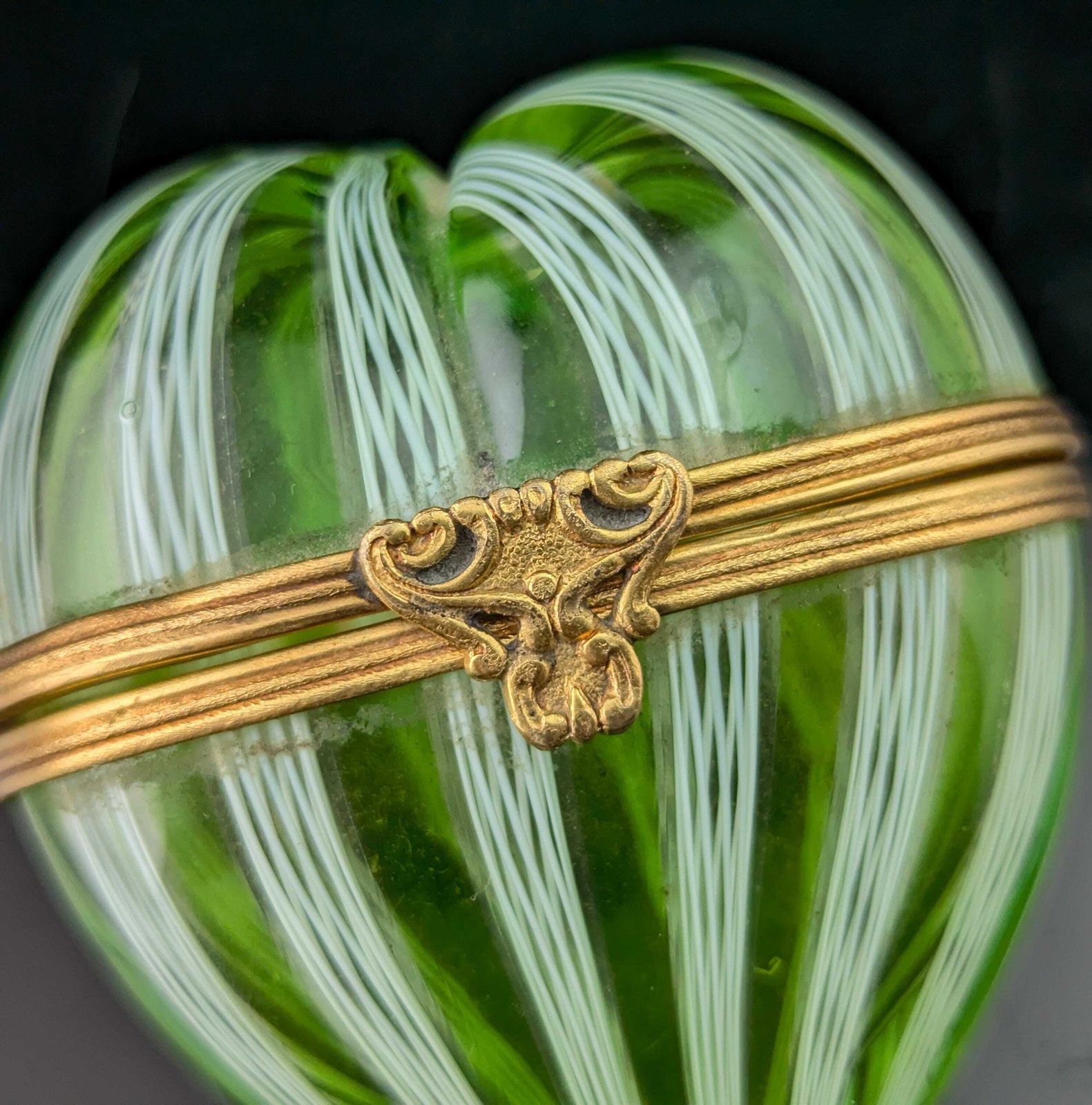 Antique Glass Witches Heart Box, Striped Glass photo for sale