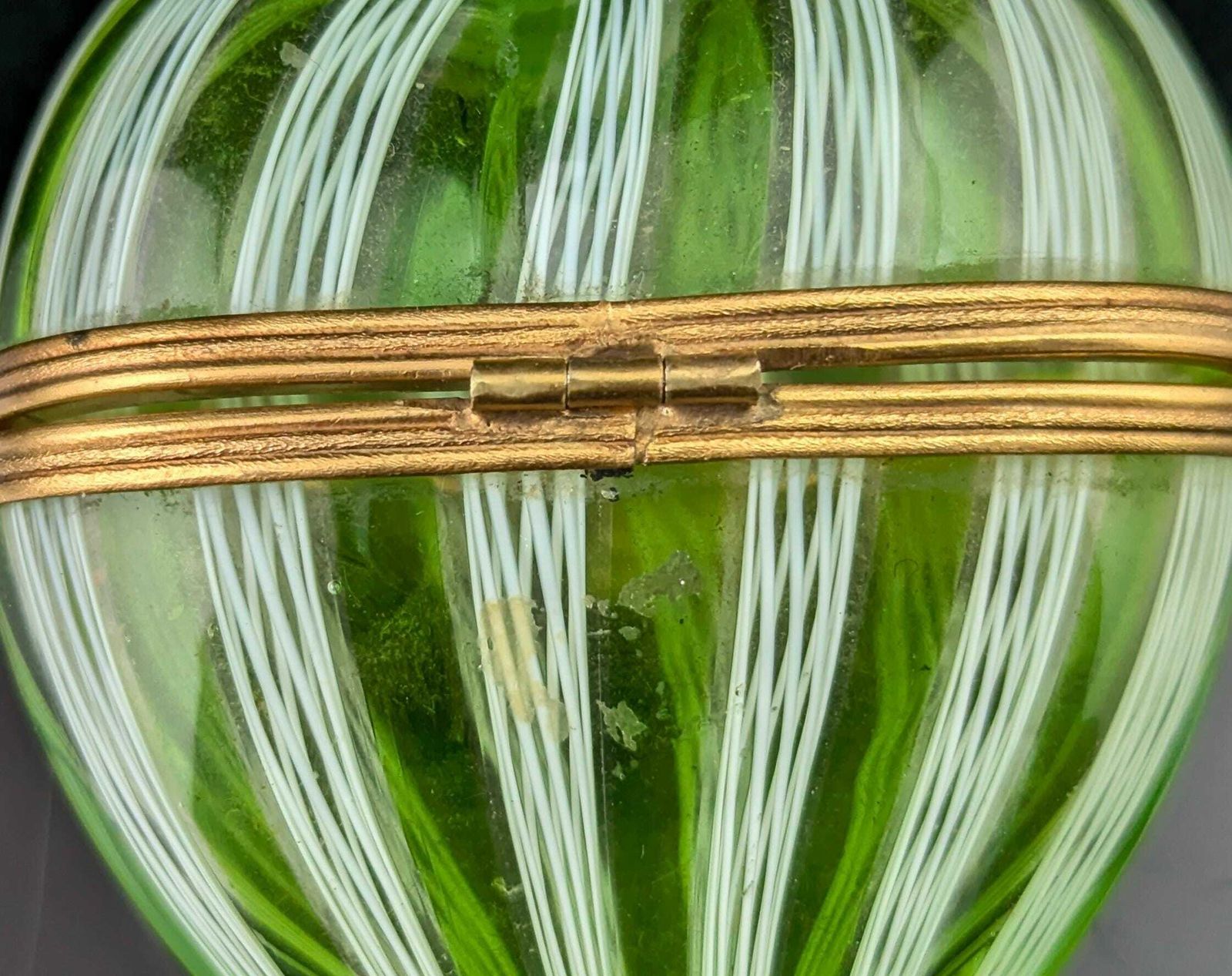Antique Glass Witches Heart Box, Striped Glass photo vintage