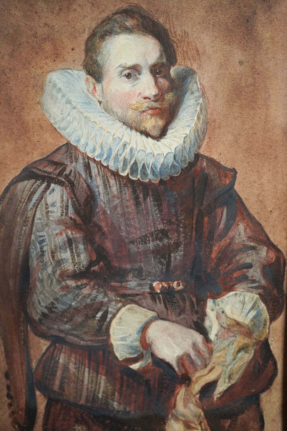 After Sir Anthony Van Dyck; A Mid 19thc Watercolour Portrait Of A Gentleman Putting On His Gloves C.1830 40 photo Art