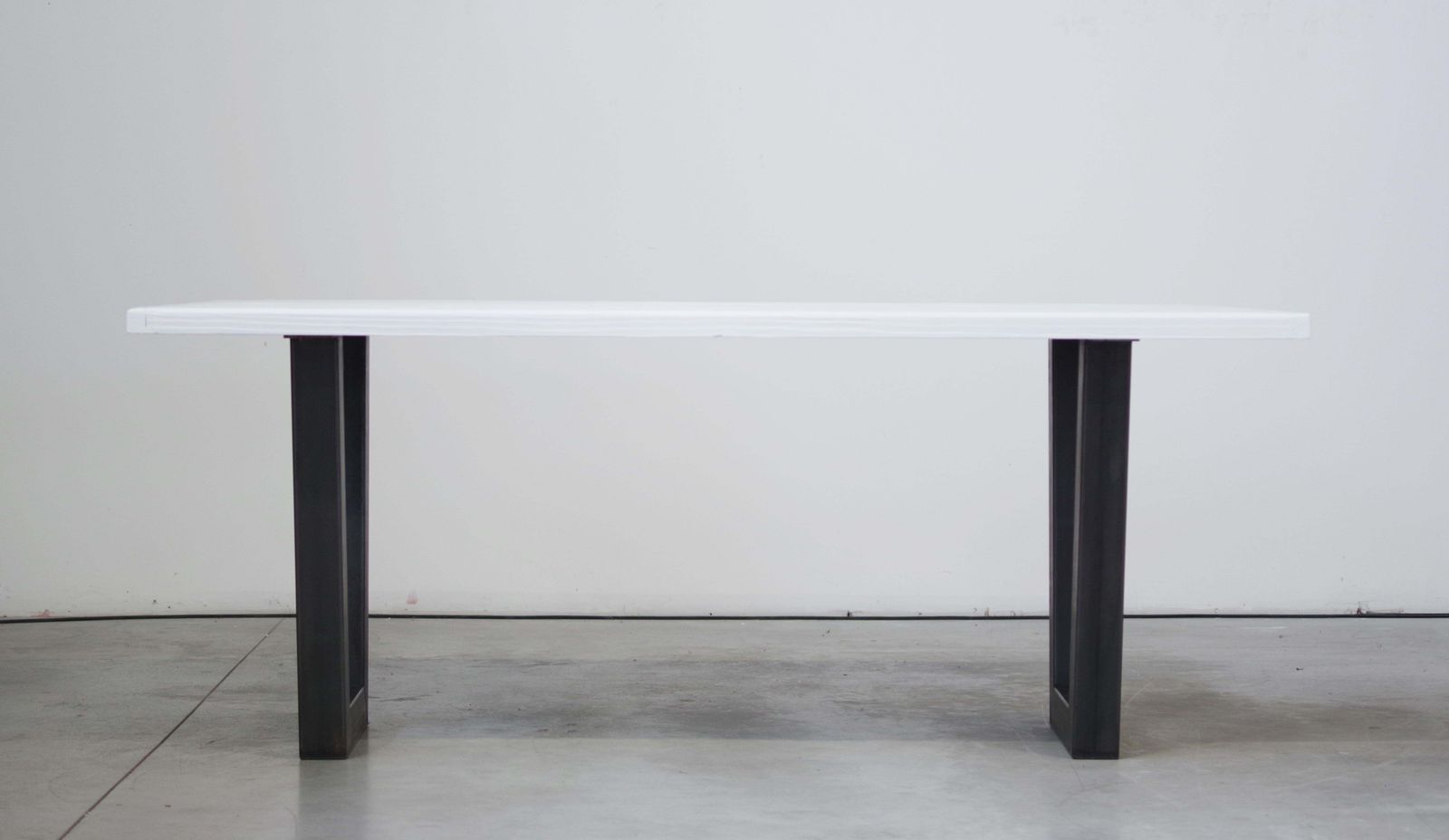 Handcrafted White Lacquered Brushed Fir Table With Iron Legs, 2020 photo 1160.0