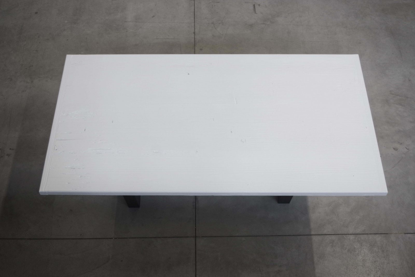 Handcrafted White Lacquered Brushed Fir Table With Iron Legs, 2020 photo vintage
