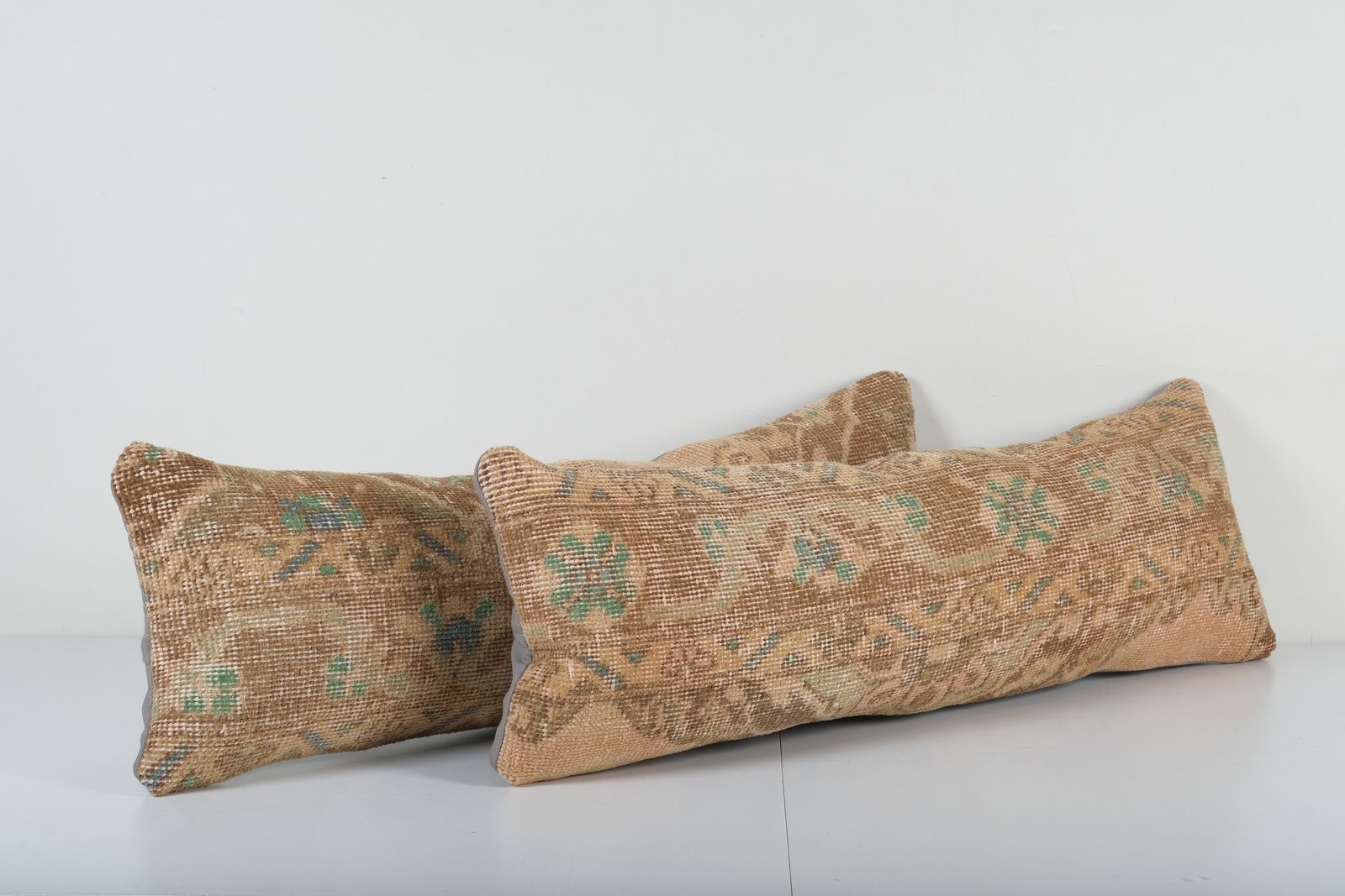 Pair Of Turkish Rug Pillow Covers   Faded Wool Oushak Cushions For Bohemian Home And Rustic Interiors photo furniture