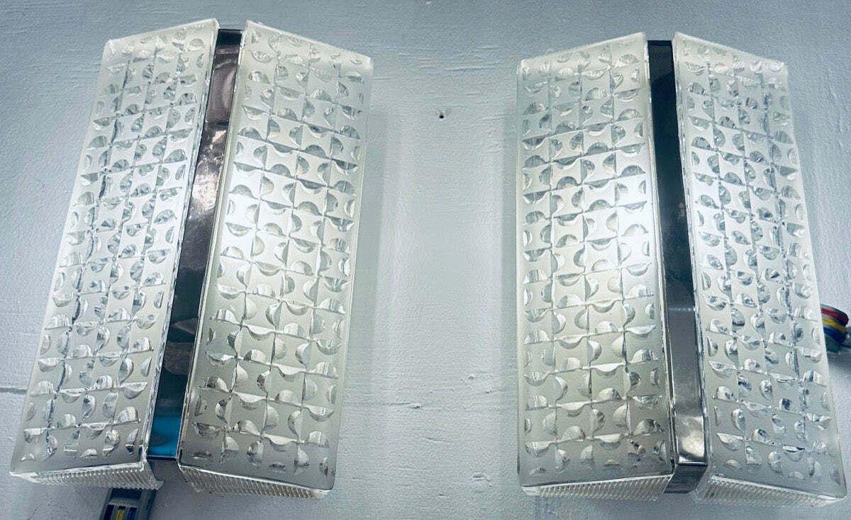 Pair Of 1960s Kaiser Leuchten Frosted Glass & Chrome Wall Lights photo buy