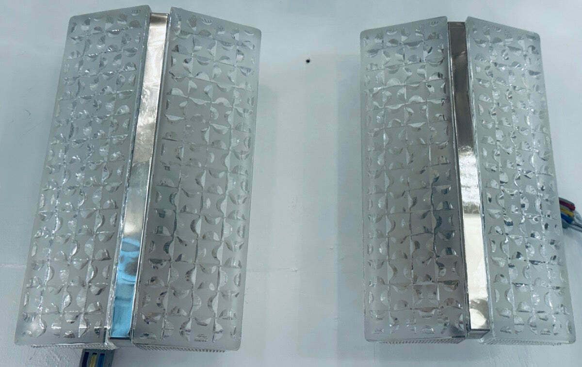 Lighting Pair Of 1960s Kaiser Leuchten Frosted Glass & Chrome Wall Lights photo