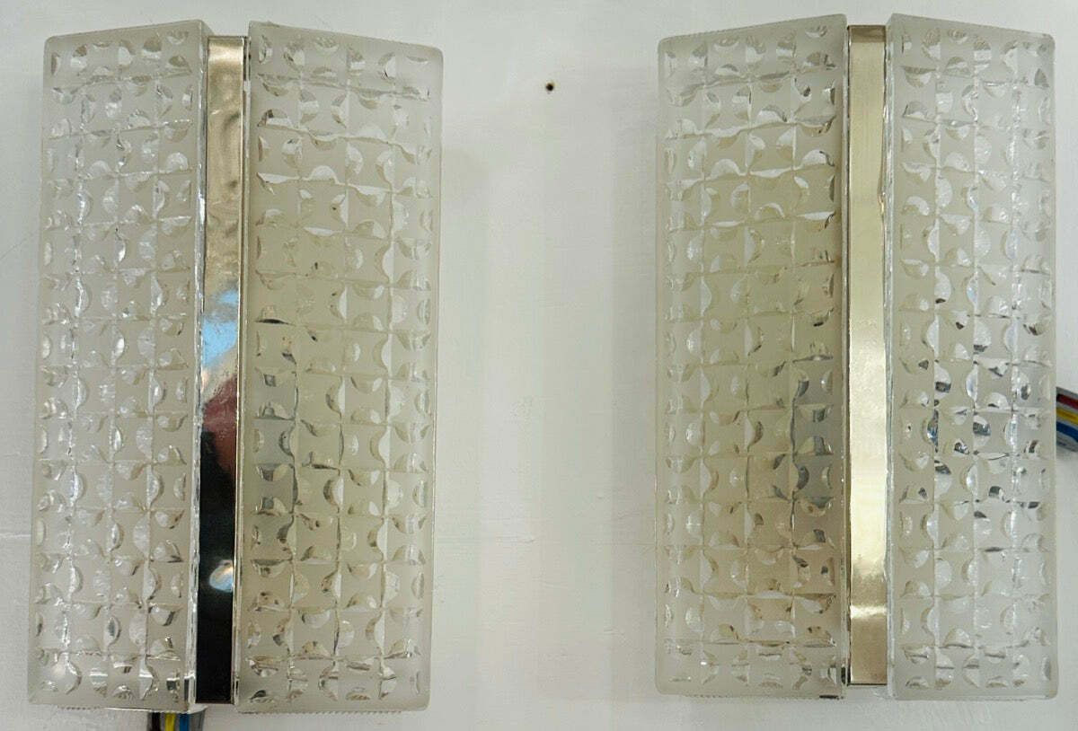 photo buy Pair Of 1960s Kaiser Leuchten Frosted Glass & Chrome Wall Lights