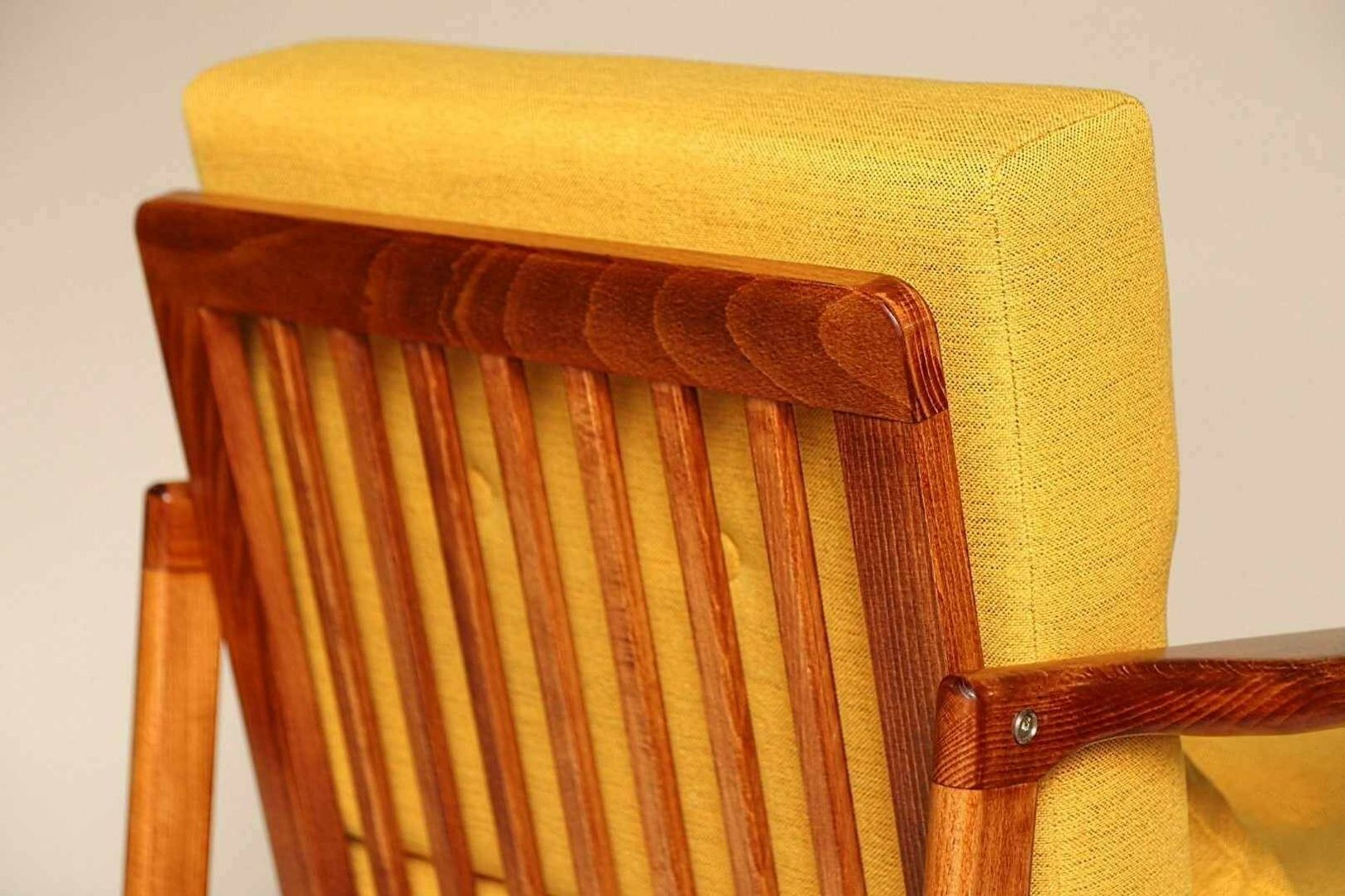 Yellow Curry Vintage Armchair Mid  Century Design Cushions, Poland , 1960 photo vinterior