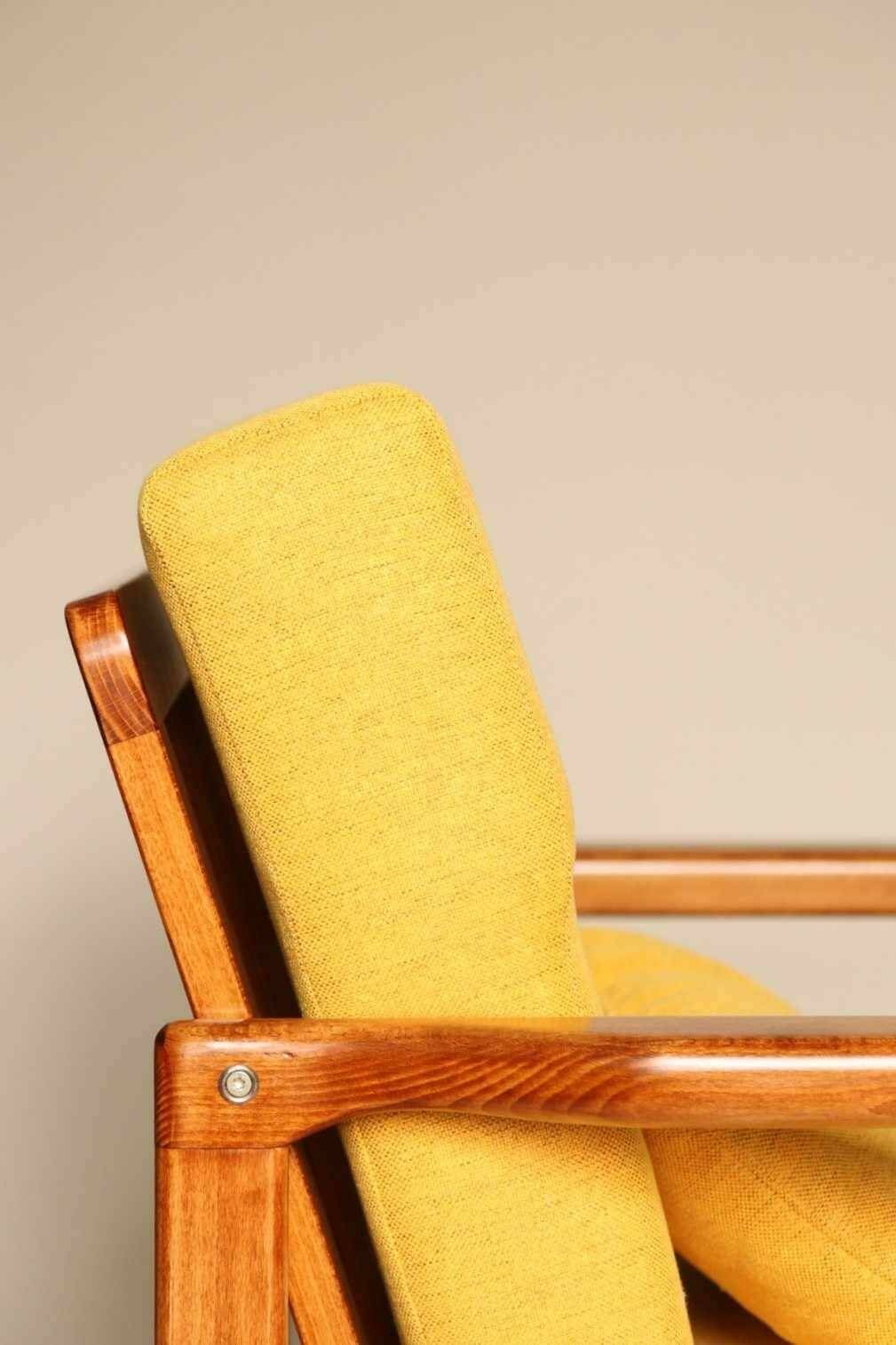 Yellow Curry Vintage Armchair Mid  Century Design Cushions, Poland , 1960 photo buy