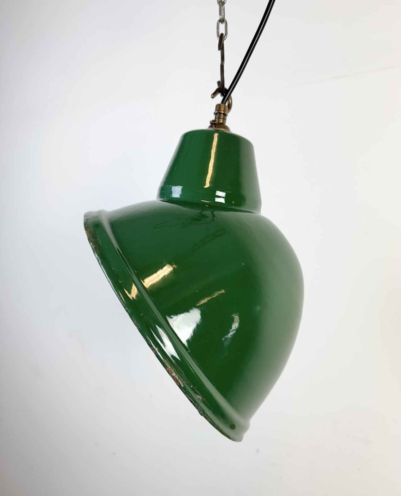 Industrial Green Enamel Factory Pendant Lamp, 1960s, 3x photo furniture