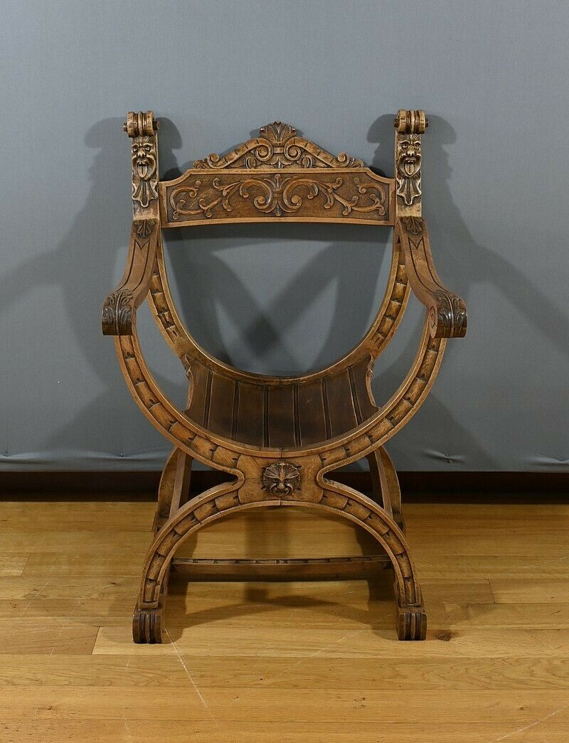 Dagobert Armchair In Walnut, Medieval Style – Late 19th Century photo for sale