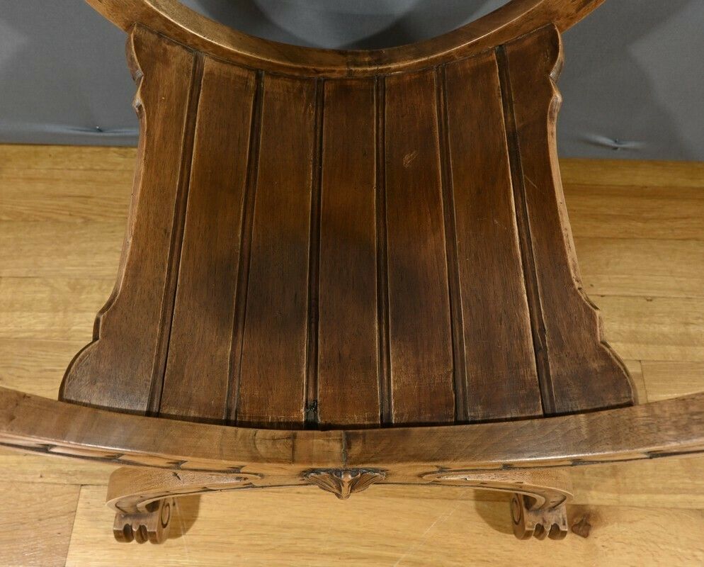 Dagobert Armchair In Walnut, Medieval Style – Late 19th Century photo vintage