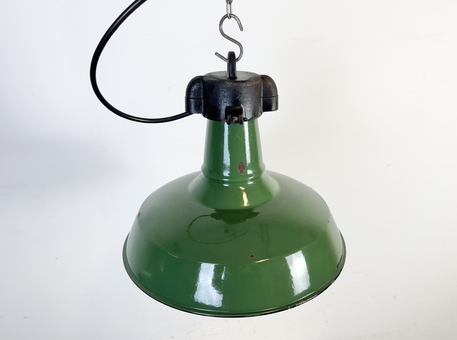 Industrial Green Enamel Factory Pendant Lamp, 1960s photo 219.0
