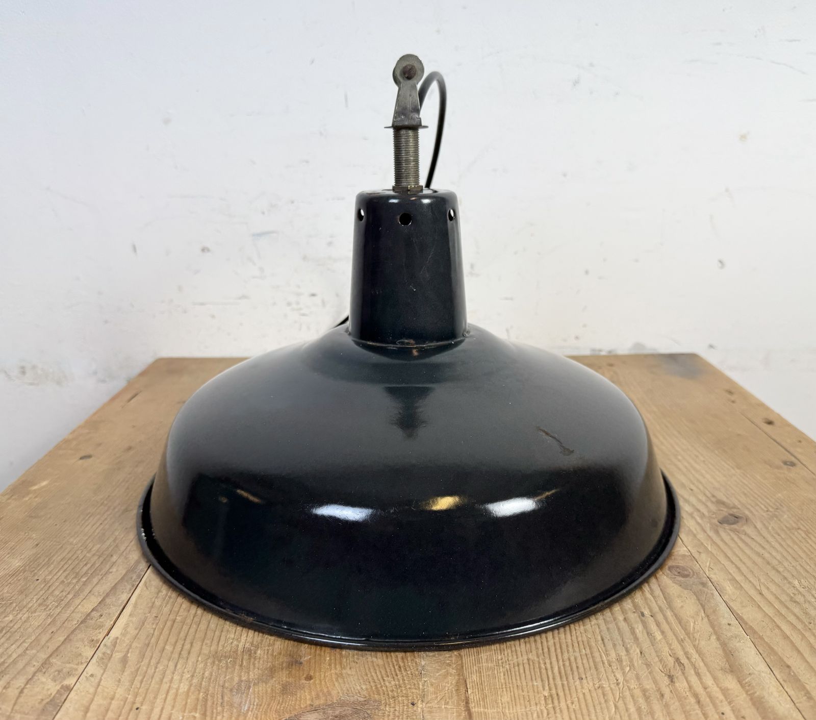 Industrial Green Enamel Factory Pendant Lamp, 1960s photo vintage
