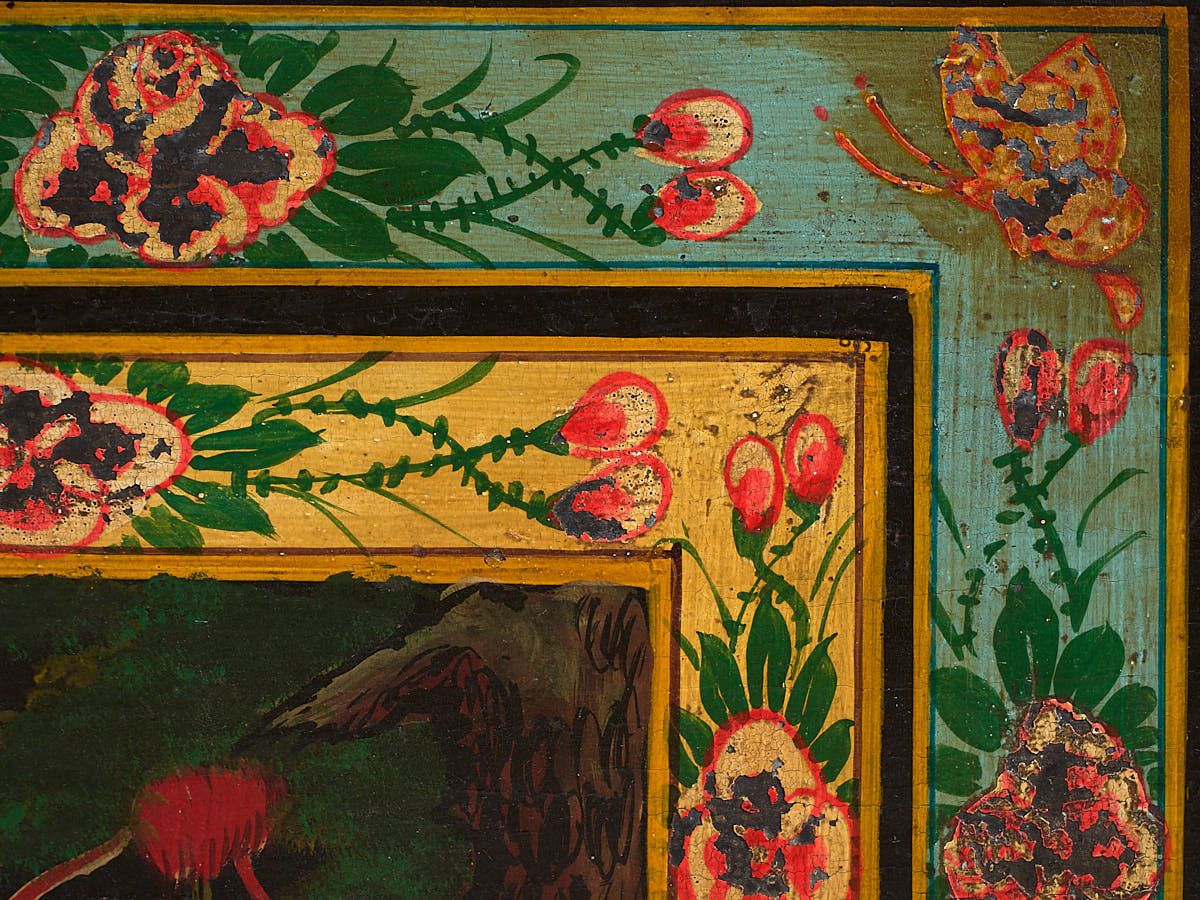 photo furniture Antique Oriental Box With Painting Of Warrior Yang Mulan (C.1900) #9