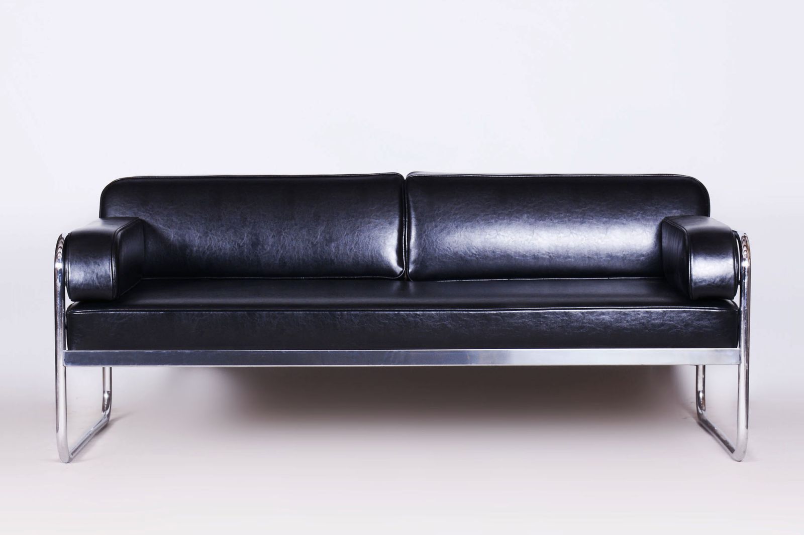 Restored Bauhaus Sofa, By Vichr A Spol., Chrome, Leather, Czech, 1930s photo for sale