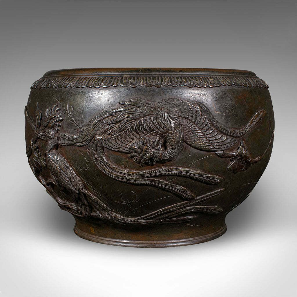 Antique Jardiniere Bowl, Japanese, Bronze, Decorative Planter, Edo, Victorian photo furniture