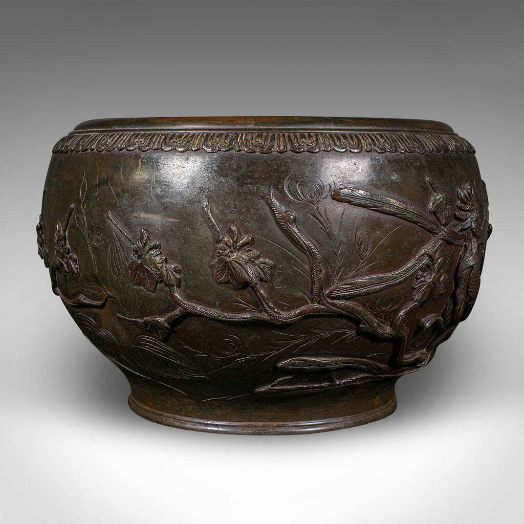 Antique Jardiniere Bowl, Japanese, Bronze, Decorative Planter, Edo, Victorian photo for sale